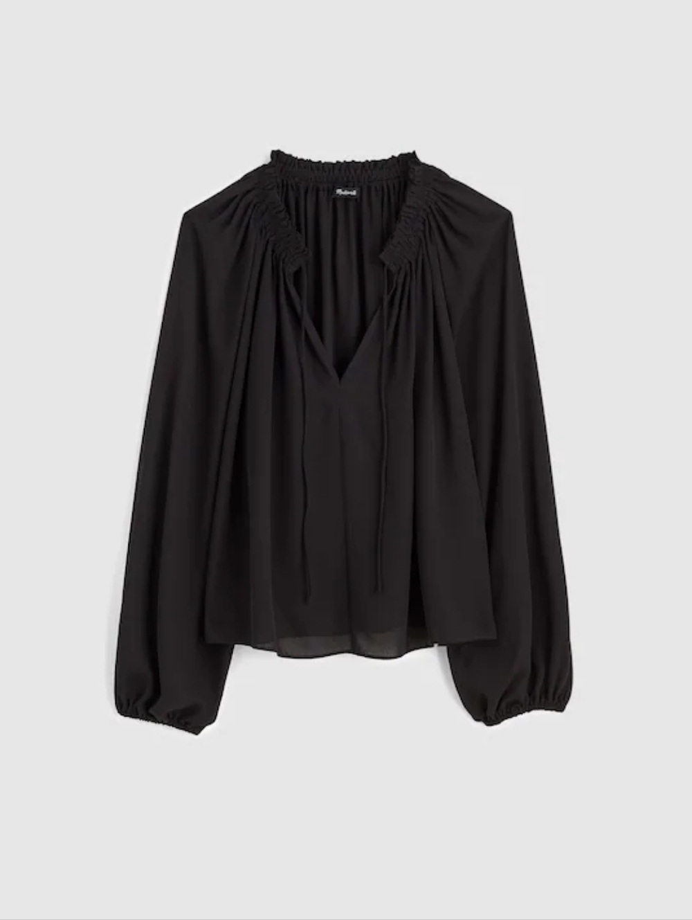 Long-Sleeve Tie-Neck Top In Jet Black